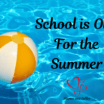 A ball in the water with words " school is out for the summer."