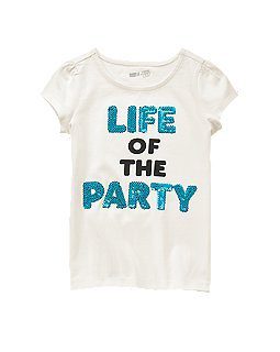 A white t-shirt with the words " life of the party ".
