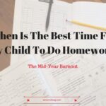 A picture of an open book with the words " when is the best time for my child to do homework ?"