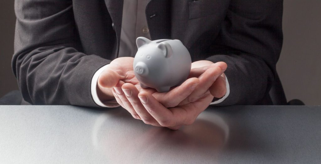 A person holding a piggy bank in their hands.