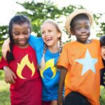 A group of children standing next to each other.