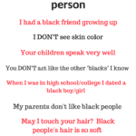 A black person is standing up and some words are written in red.