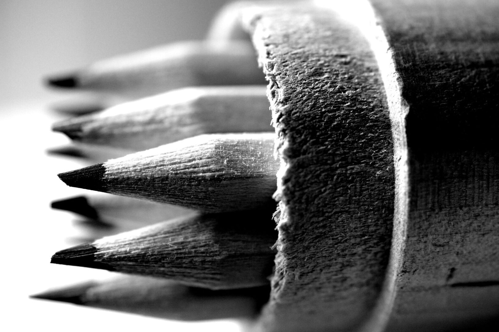 A close up of pencils in a roll