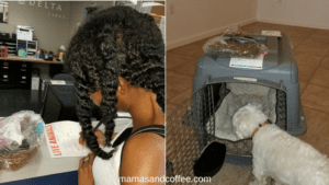 A woman with her hair in two different positions.